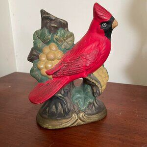VINTAGE RED CARDINAL BIRD HANDPAINTED CERAMIC FIGURINE